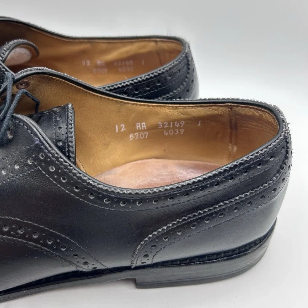 MENS USA ALLEN EDMONDS SANFORD BLACK LEATHER CAP TOE BROGUE‎ OXFORDS SHOES 12 AA